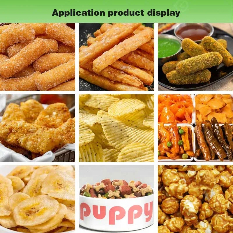 Commercial Powder Potato Chips Nuts Small Dry Continuous Drum Fry Puffed Snack Seasoning Machine