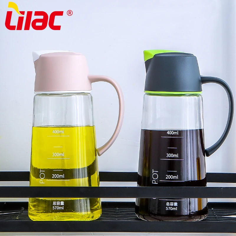 Lilac BSCI SGS LFGB 570ml oil dispenser measuring jug magical olive jars machine oil pot glass olive oil jars