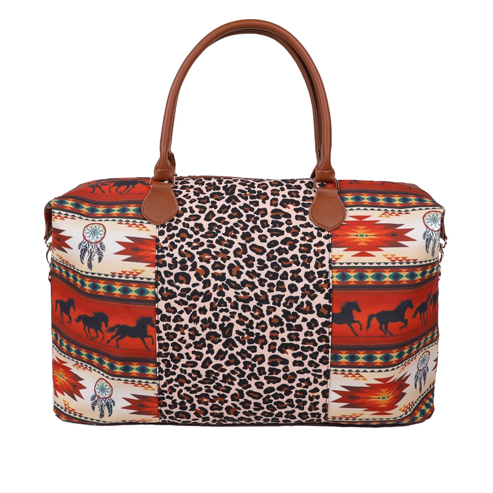 Бесплатная доставка, холщовая дорожная сумка с леопардовым принтом АЦТЕКСКИХ лошадей, Женская индивидуальная Холщовая Сумка-тоут с монограммой и животным принтом для выходных