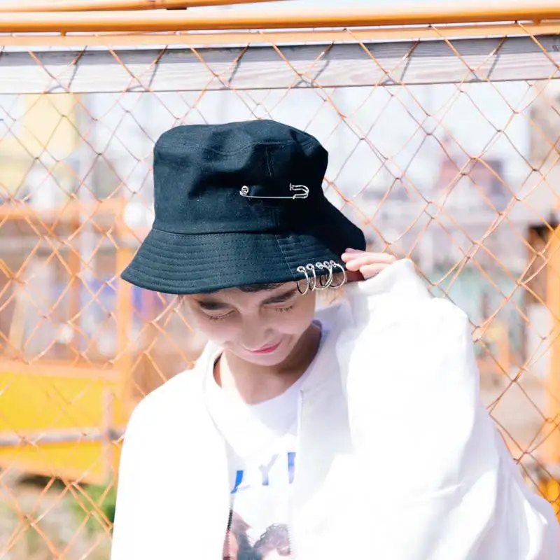 
New design brooch cotton fisherman hats customized wholesale folding bucket caps unisex 