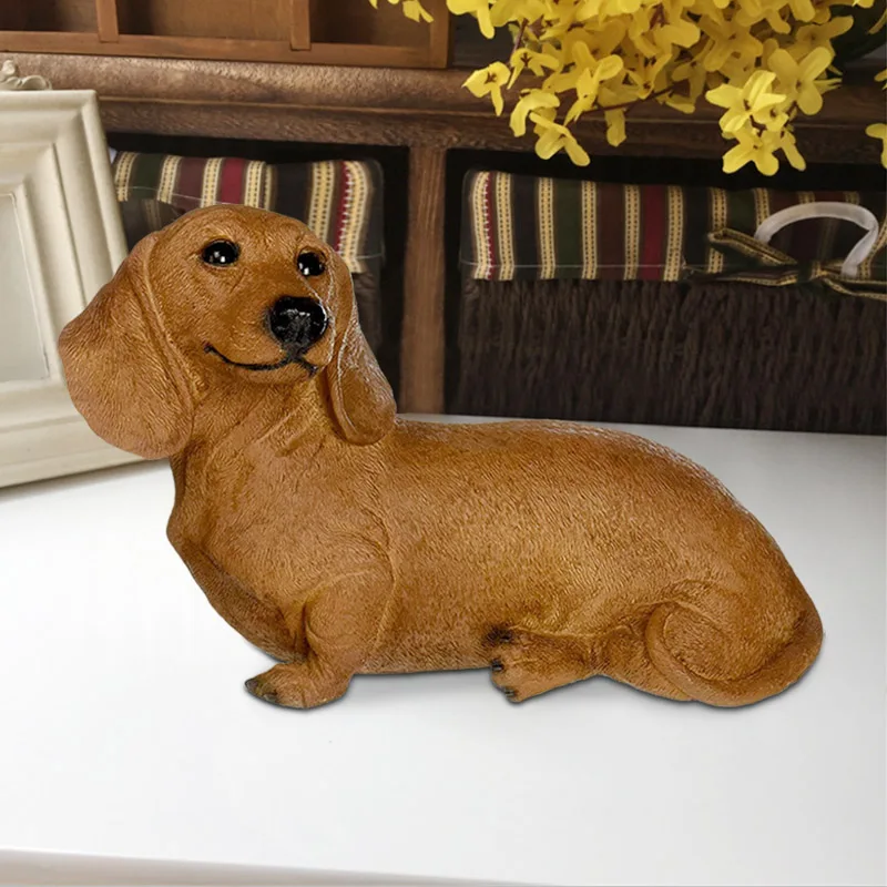 Resin Brown Dachshund Puppy Statue Garden Dog Decor
