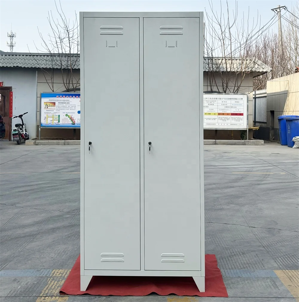 Modern Sloping Roof Office Clothing Storage Dirty Clean Version  Steel Locker 2 Door Standing Feet Lockable Metal Cabinet