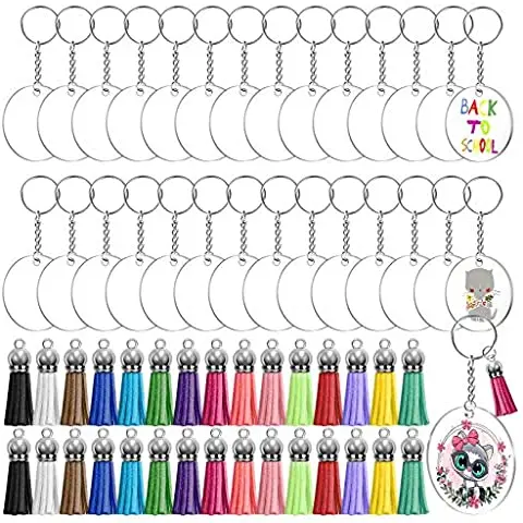 Sublimation Blanks Keychain Acrylic Transparent Circle Blanks DIY Key Chain Tassels Set