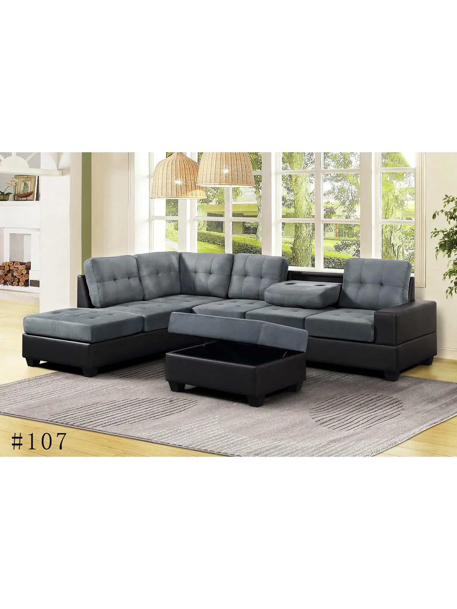 Good Price Automatic Modern Light Luxury Sectional Sofa living Room Furniture Black Grey Faux Leather Chesterfield Sofa