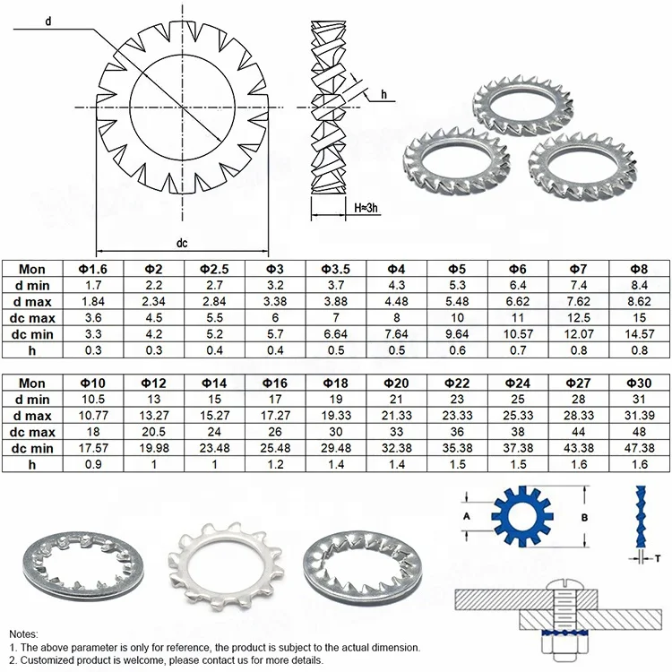 DIN6798A Serrated External Tooth Plain Locking External Teeth Lock Washer  Stainless Steel 304/316
