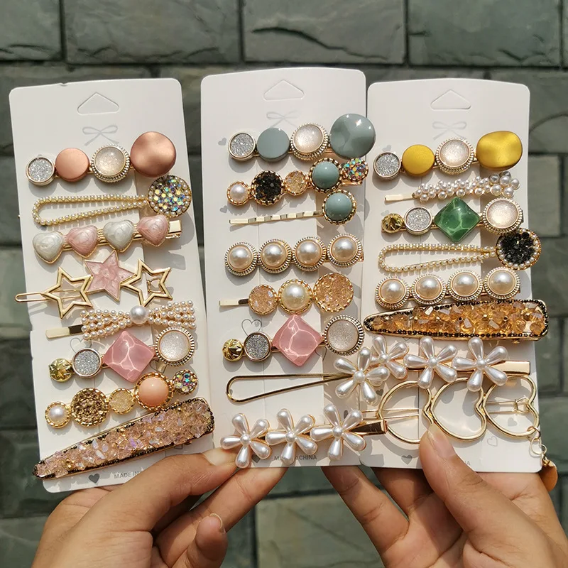 2021 Wholesale Women Hair Accessories Beaded Oversized Pearl Clip Highlight Jewelry Head Band Clips for