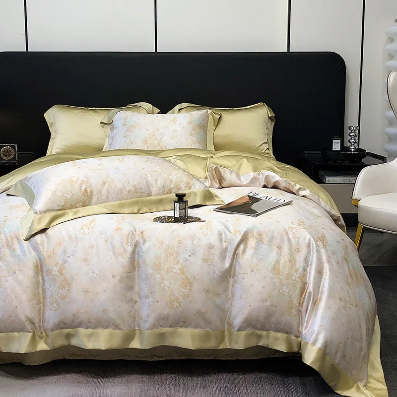 100% Tencel  Satin  60S 300TC Flower printed Queen size bedding sets for home bed linen