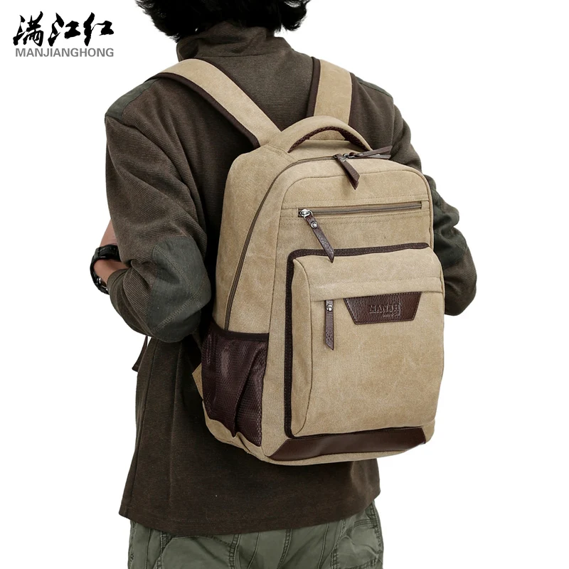 High quality vintage canvas backpack school college laptop back pack