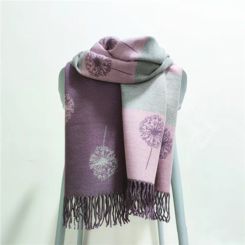 Производитель фабрики двухсторонний роскошный женский осенне-зимний шарф из пашмины с кисточками жаккардовый кашемировый