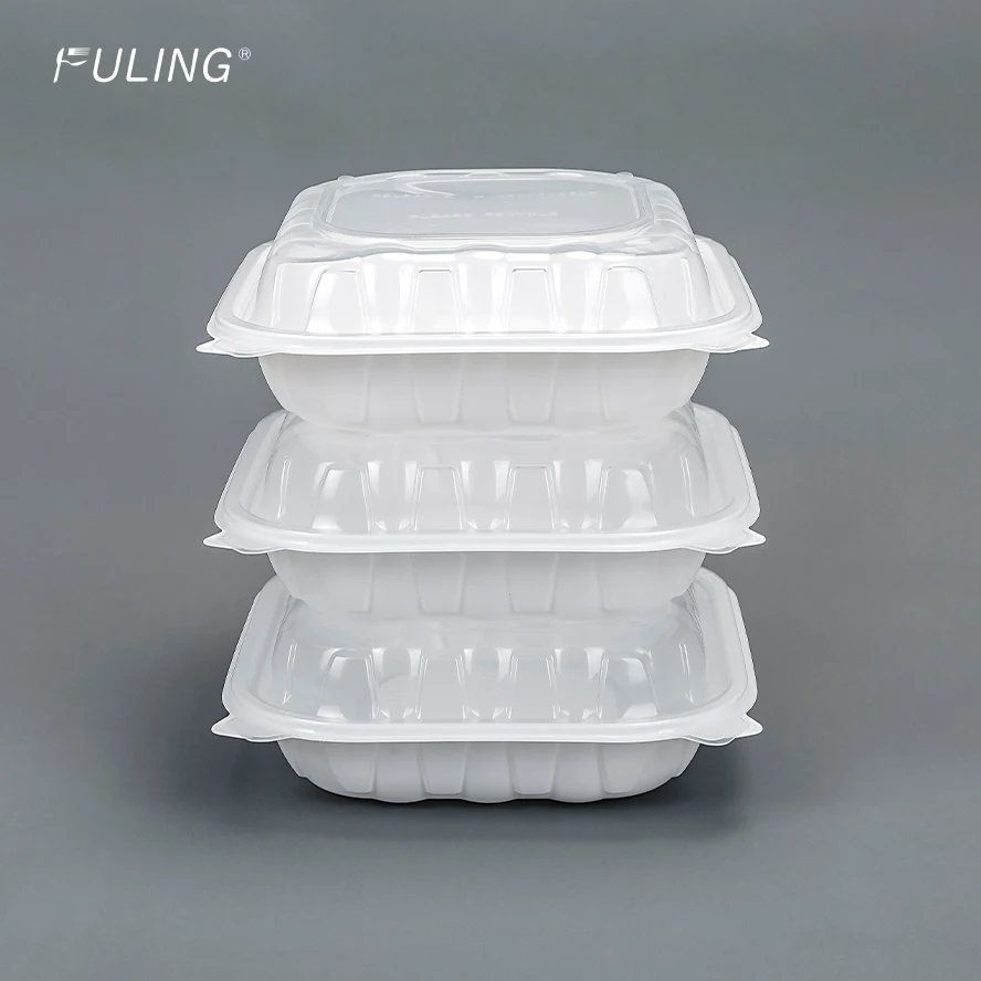 FULING Clamshell Take Out Food Containers Disposable To Go Containers 8 Inch 9 Inch 3-Compartment Heavy-Duty