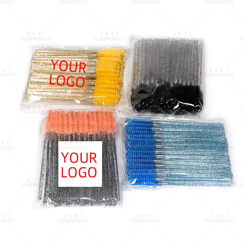 Supplier Cleaning Nylon Glitter Handle Bendable Eyelash Extension Brush Applicator Disposable Lash Mascara Spoolie Eye Wand