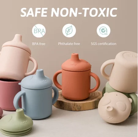 Baby Feeding Cups BPA Free Silicon Fashion Baby Drinkware Sippy Cups For Toddlers & Kids With Silicone Panda Pacifier