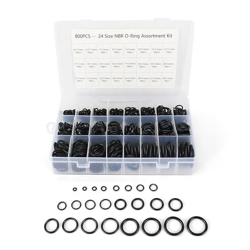 Box Of 800  Nitrile Rubber O-Ring Gasket Assortment Seal Ring Kits With Box 24 Sizes