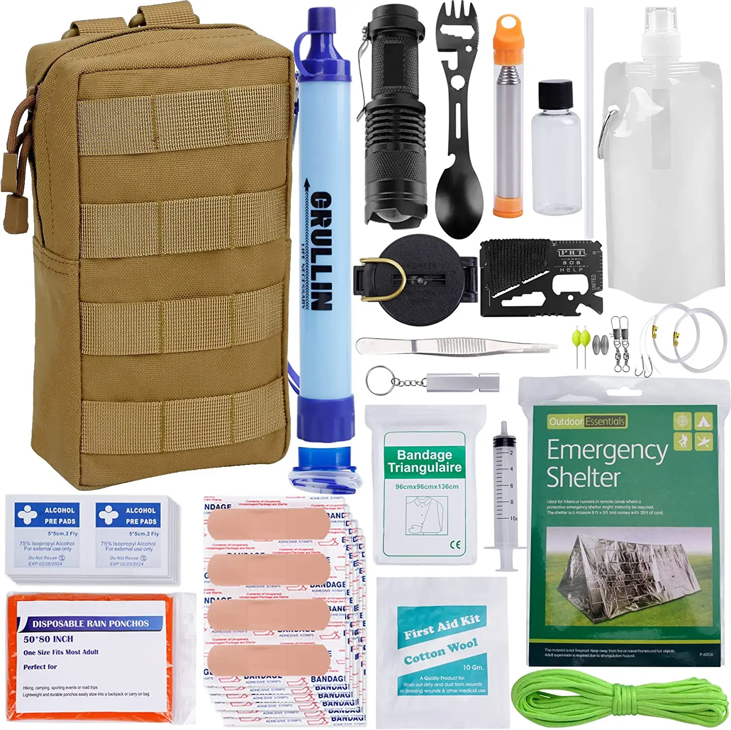 MU Emergency Survival Kits Gear 60-in-1 Outdoor First Aid Tools Kits With Water Filter Emergency Tent For Camping Hiking