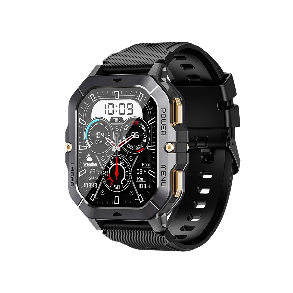 New C28 Smart Watch Outdoor Sport Style, Black Green Color 2.01 inch Big Screen Phone Call Anti Drop Strong Case IP68 Waterproof