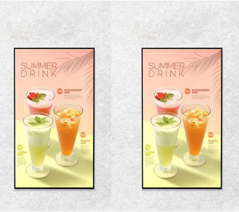Wall Mounted 32 Inch 2K TV LCD Panel Coffee Shop Restaurant Advertising Display Outdoor High Brightness Android Digital Signage