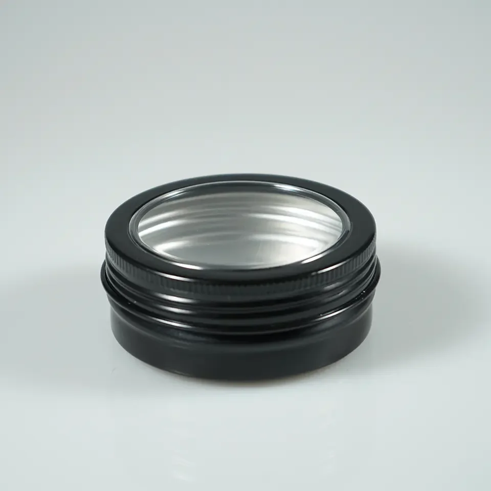15g 35g 50g 100g 150g Round Black Empty Cosmetic Aluminum Jar Ointment Container hair wax tin with Open Window
