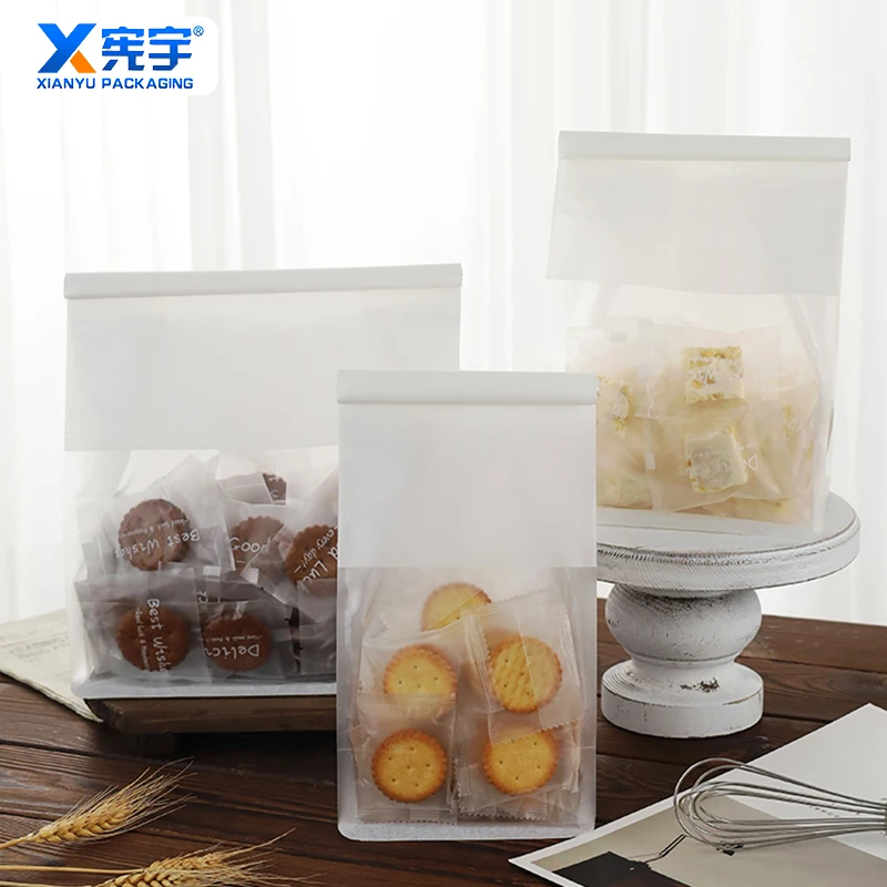 Brown Kraft Paper Bread Bag Flat Bottom Bread Paper Bag With Window Disposable Packing Paper Bag Curled Sealed Printing Logo
