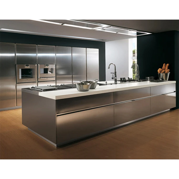 Factory price custom commercial restaurant metal water resistant full stainless steel modular kitchen cabinets with double sink