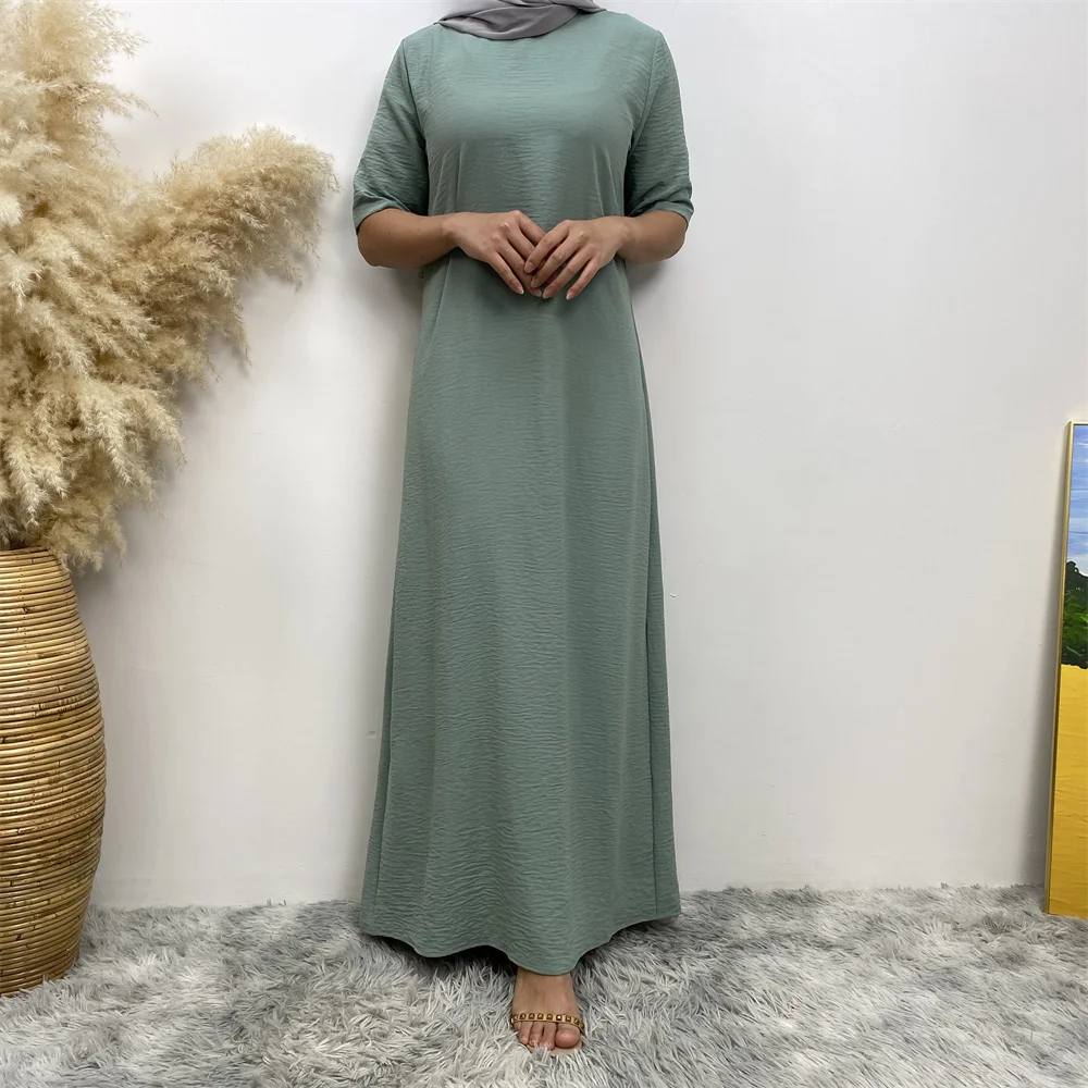 6722# New trend short sleeves slip dress muslim women basic inner dresses with back zipper 9 colors
