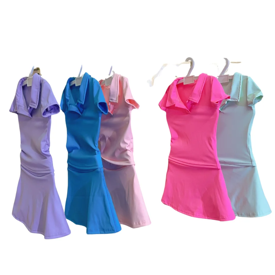 wholesale 2024 fashion summer sport outfits cotton knit kids girls beach tennis skirt sets