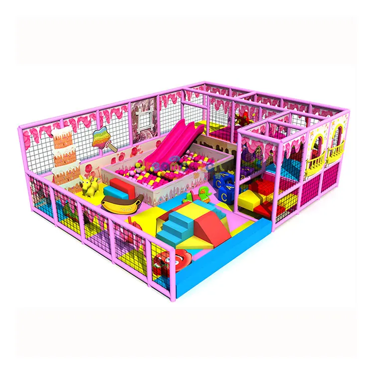 Custom kindergarten playground pink soft play Kids indoor playground designer slides