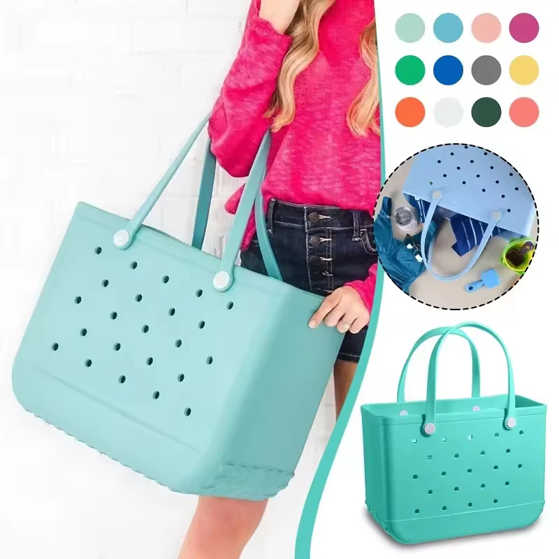 EVA Beach Bag Rubber Waterproof Travel Tote Bag for Women Washable Tote Bag Handbag For Sports Beach Market Pool