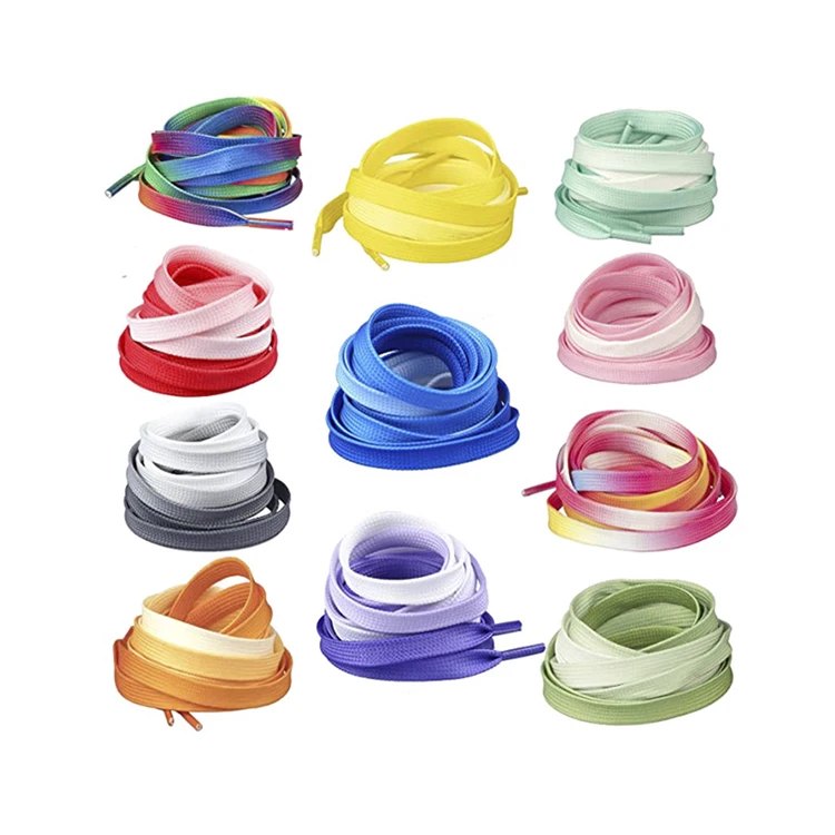 High Quality Shoe Accessories Flat Colorful Shoelaces Gradient Rainbow Custom Shoe Lace for Sneakers
