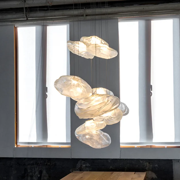 Nordic Design Smoky Grey Art Hanging Lamp Decorative Blown Glass Pendant Light Restaurant Chandelier