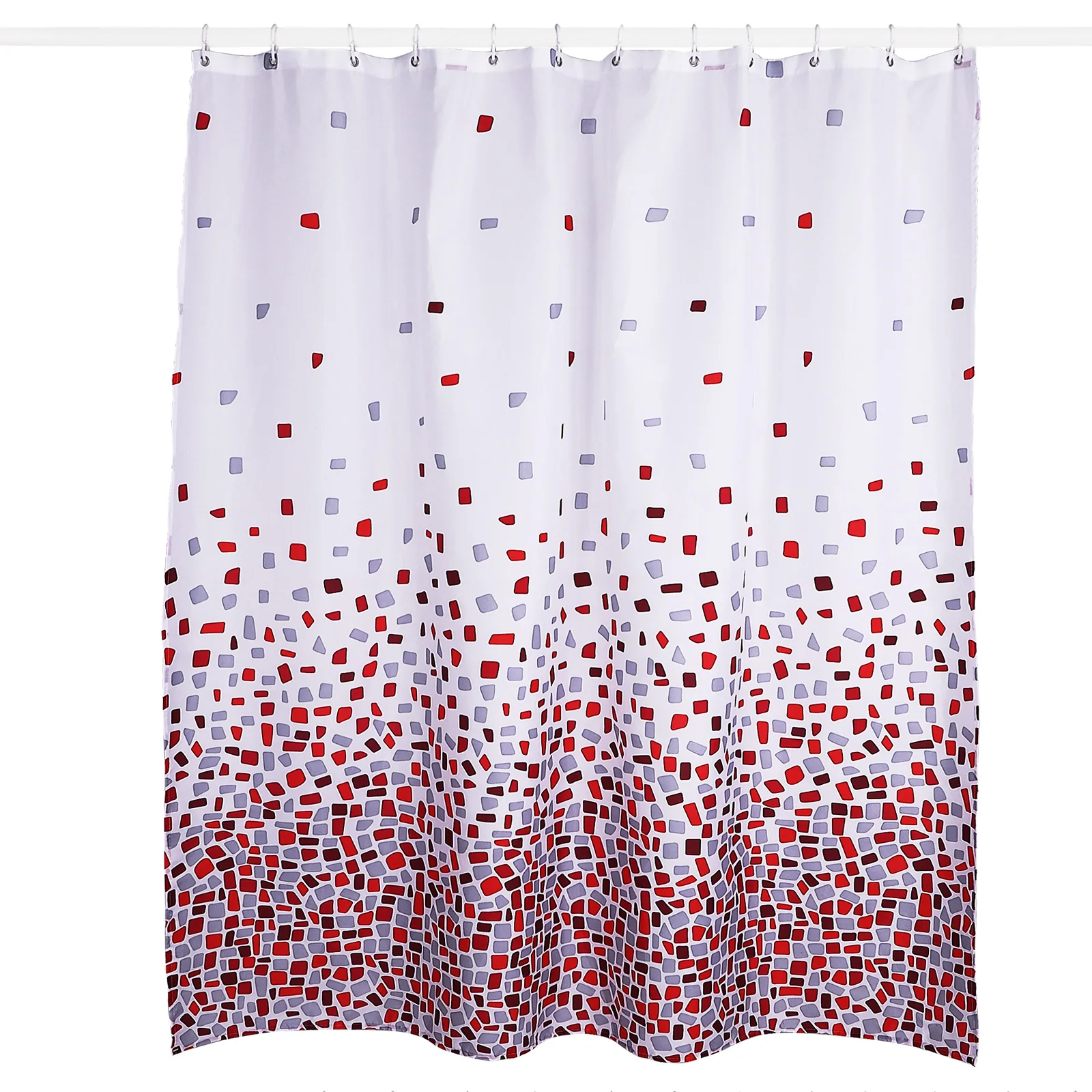 Mosaic style polyester shower curtain bathroom curtain matching with resin hooks set of 13