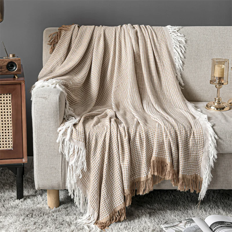 The best-selling simple waffle and tassel blanket is my bamboo fiber blanket