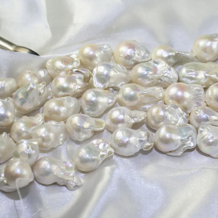 Wholesale 15*20mm large huge big size white baroque nucleus nucleated irregular fireball Shape Freshwater Pearl beads strands