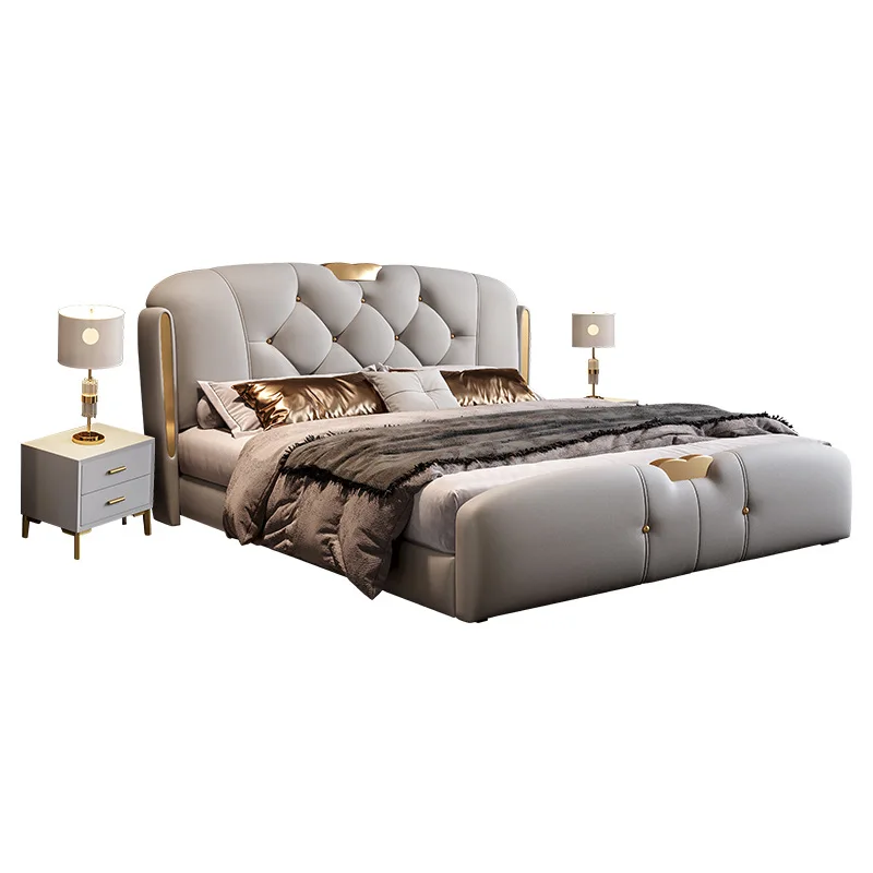 Factory Direct Luxury  King Size Bed Nappa Leather Upholstery Beds Simple Queen Soft bed Bedroom Furniture For Home Hotel