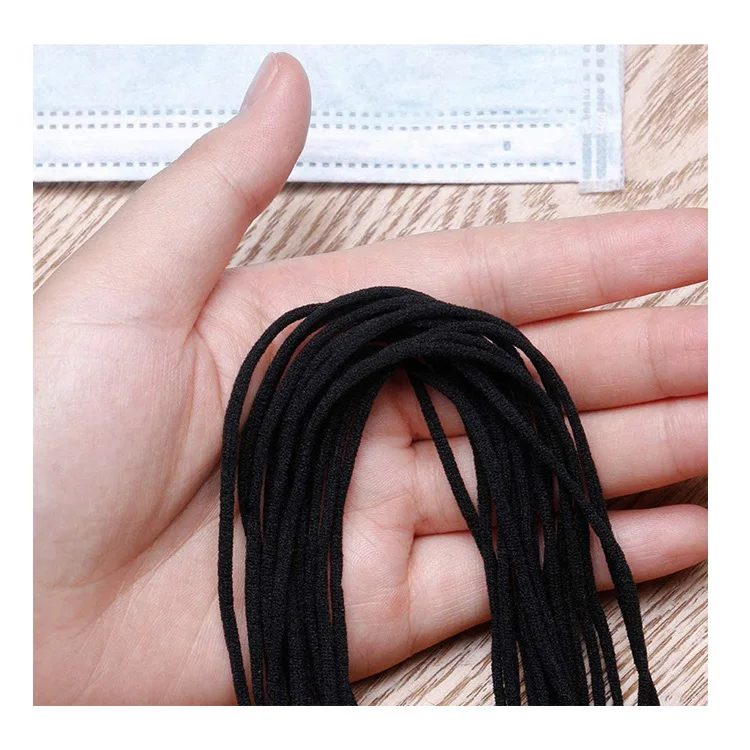 Round Elastic Polyester Braided Nylon Spandex band Medical Accesories White Macrame Cord 5mm Flat Earloop For Face Mask (1600327554723)