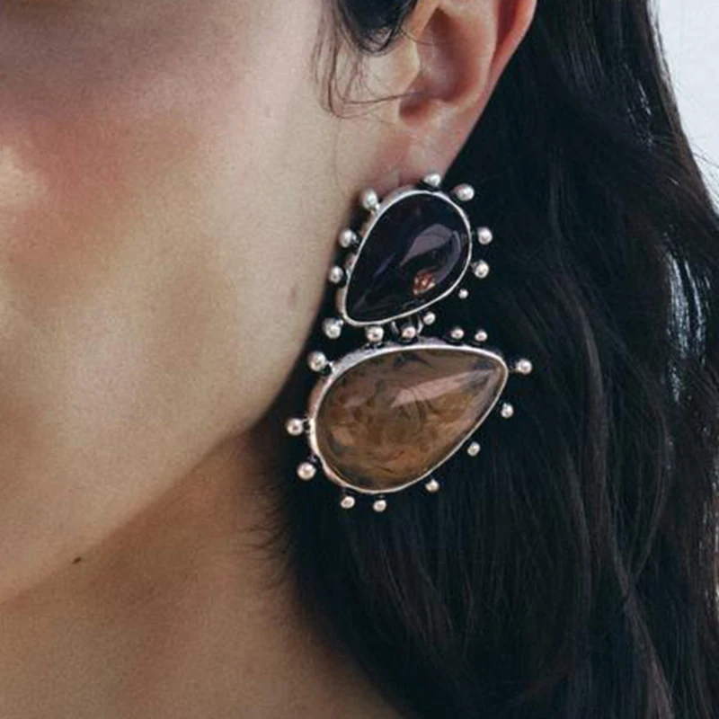 2024 Новое поступление модные оптовая продажа Винтажные серьги-гвоздики из сплава массивные металлические натурального камня женские