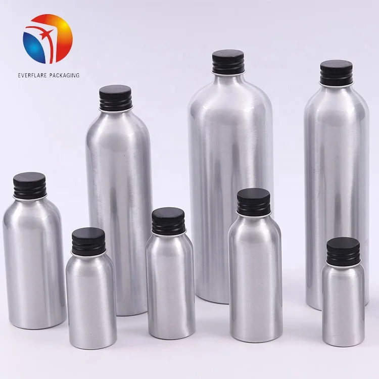 Chineses Manufacturing Aluminium Silver bottle 30ml  100ml for cosmetics with sprayer screw cap