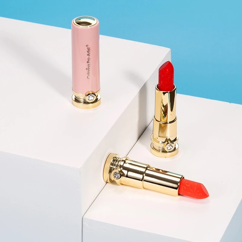 Golden Diamond Chinese Style Lipstick Logo Cosmetic Moisturizing Fine Glitter Carved Creamy Matte Lipstick