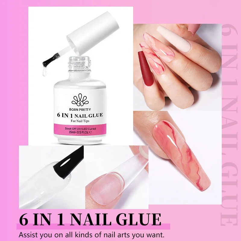 BORN PRETTY 6 IN 1 15ml Multifunction  Nail Tips Glue Gel Polish Transparent Soak off Base Gel Top Coat Extension Nail Gel