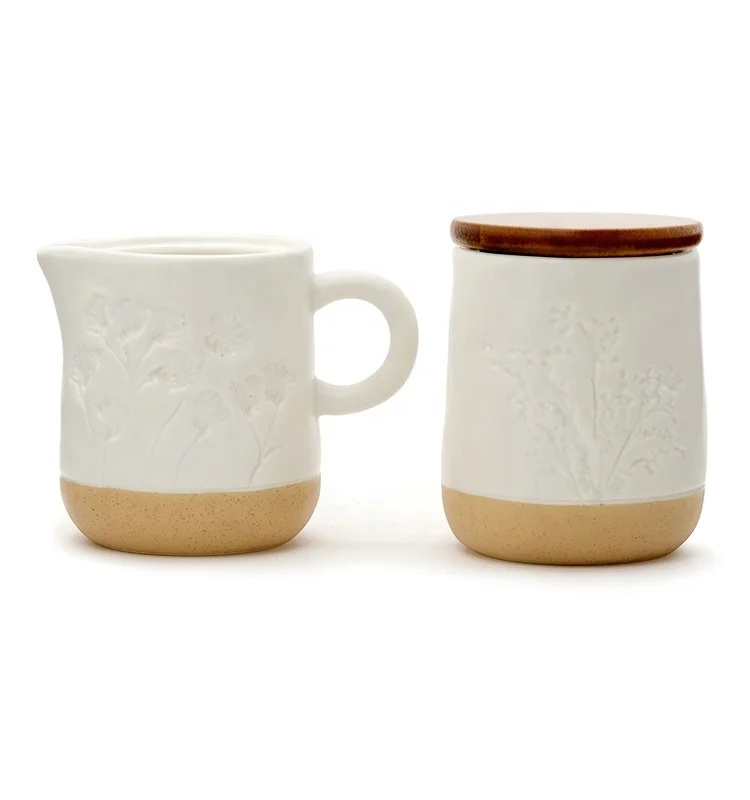 
Ceramic creamer and sugar set restaurant brunch with creamer dispenser pitcher sugar bowl with lid 