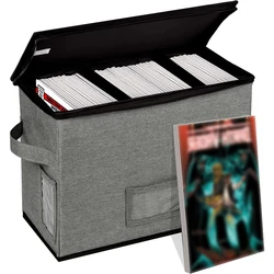Customize Linen Fabric 15.7 inches Collapsible Storage Bins with Zipper Cover Foldable Comic Book Storage Box with 2 Dividers