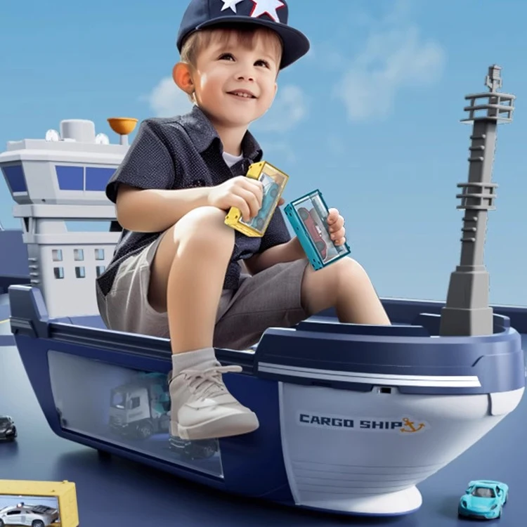 Luxury Giant Large Container Ship Kids Toys Cargo Ship with 18 Containers 12 Plastic Toy Cars and 1 Cargo Trailer Truck