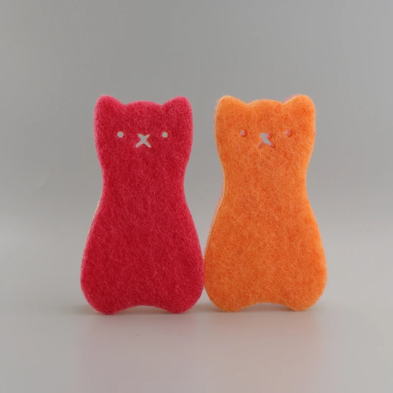 Wholesale custom home kitchen clean dishwashing sponge filter cotton three layer composite sponge heavy duty sponge cartoon cat