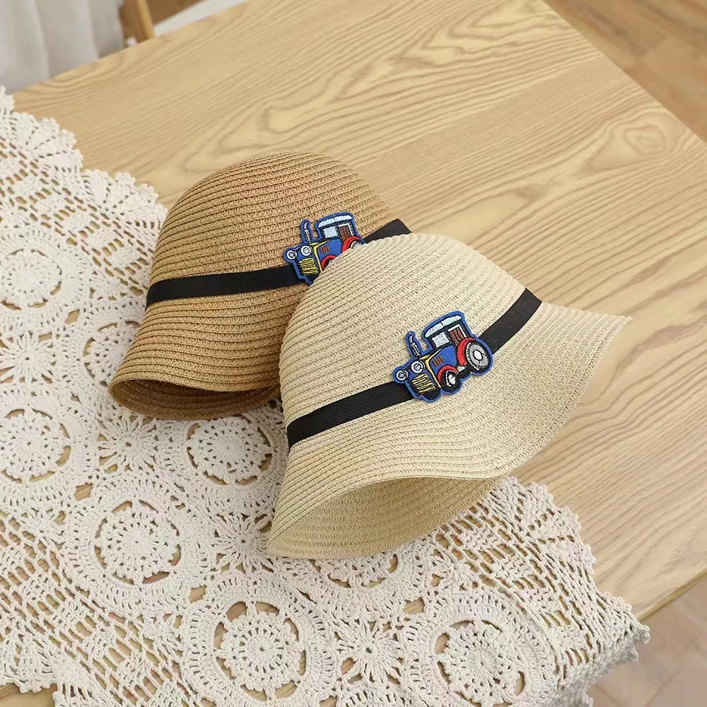 2024 New Summer Beach Vacation Rattan Cartoon Simple Drawing Car Bear Straw Hat Cute Style Children Bag