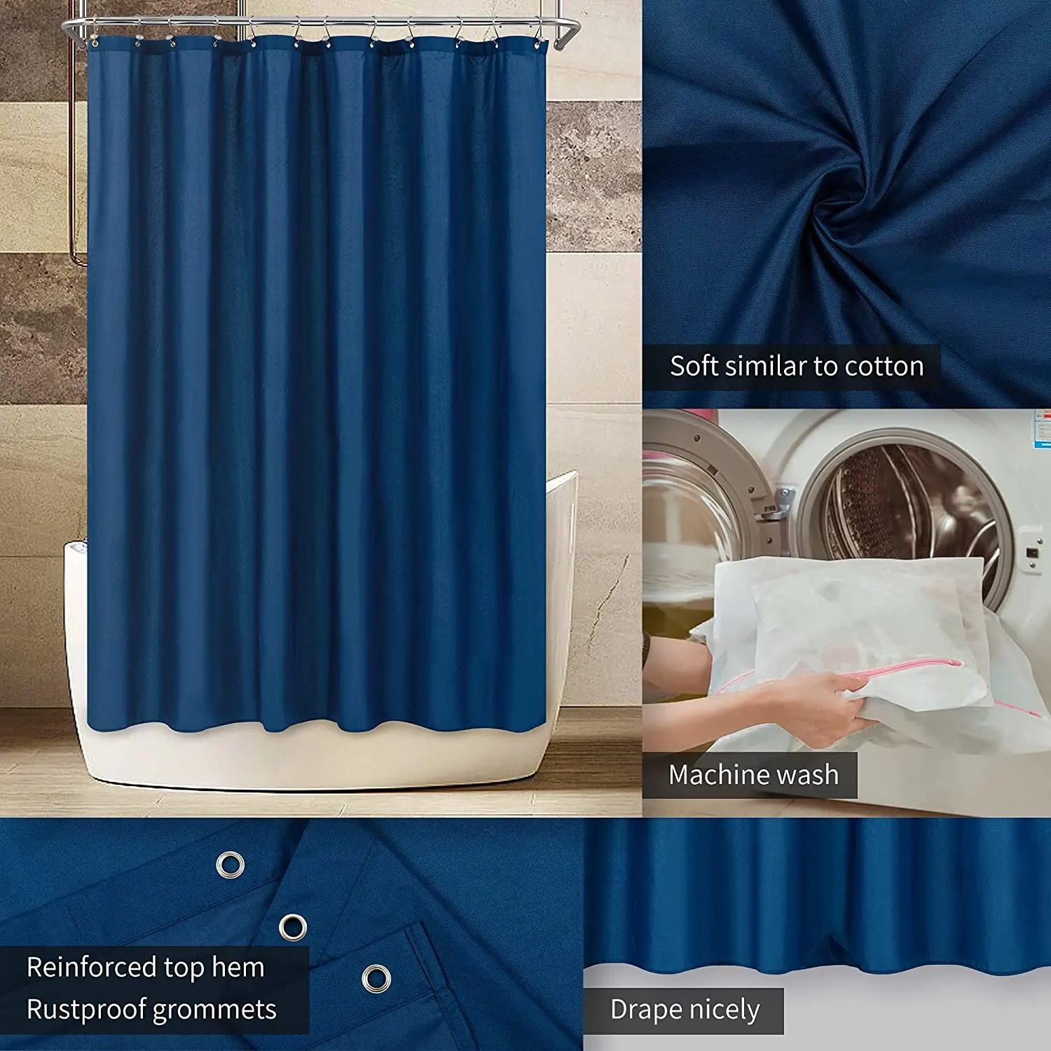 CF BCRP83-MB Thickened Polyester Cloth Plain Color Bathroom Curtains, Waterproof  Solid Colors Shower Curtain