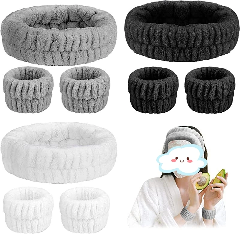 Solid color plush hair band for women face makeup headband wrist strap simple monochrome headband set
