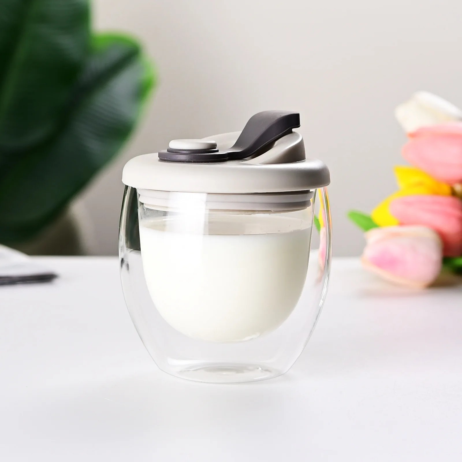 250ml 350ml 450ml Double Wall Glass Cup Heat Insulated Milk Glass Coffee Cup with Lid Juice Glass Egg Cup Tumbler
