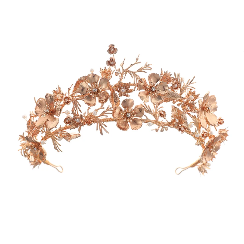 Fashion Double-Layer Wedding Hair Crown Accessories Handmade Gold Leaves Metal Flower Bridal Crown And Tiaras
