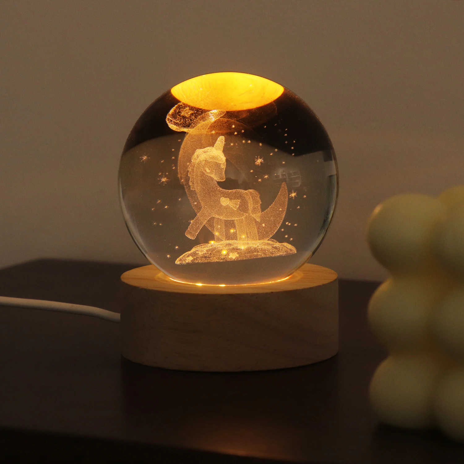 Art Crystal Ball Glass 3d Led Night Lamp Base Solar System Planet Sphere Crystal Ball