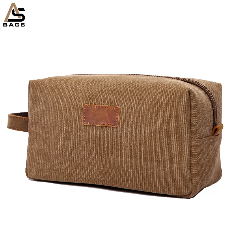 Aosheng china supplier custom khaki cotton canvas mini small Dopp Kit cosmetic makeup travel pouch