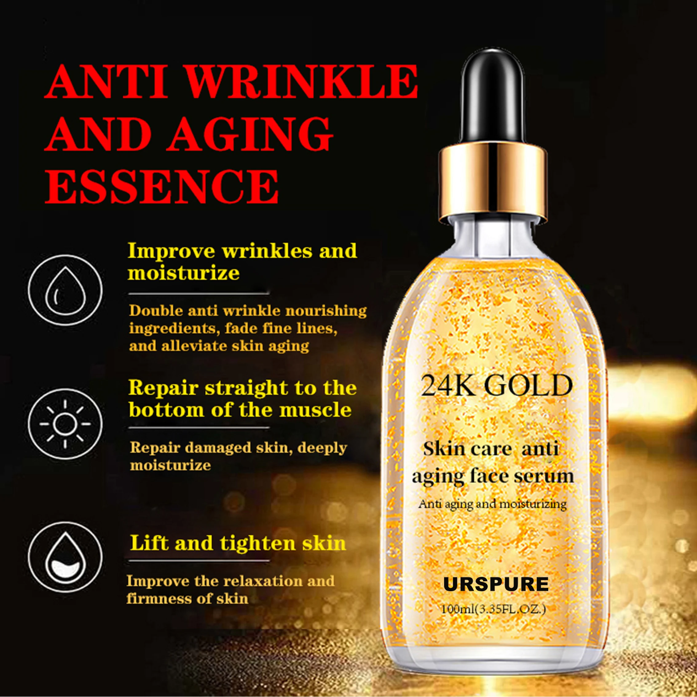 Private label OEM supply 24k gold with ginger serum 24 k gold face serum